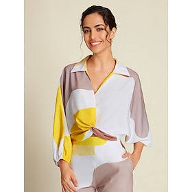 Satin Contrast Knot Front Balloon Sleeve Shirt