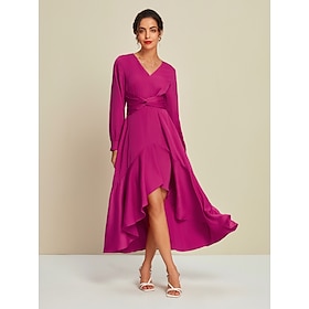 Magenta Satin Wedding Guest Long Sleeve Tie Back Maxi Party Dress dress to impress 2024