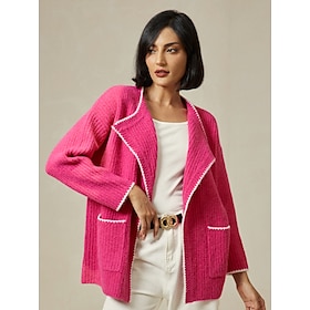 Ribbed Knit Wool Blend Drop Shoulder Cardigan