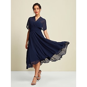 Women's Chiffon Dress Midi Dress Navy Blue Sleeveless Solid Color Lace up Tie Knot All Seasons Elegant Party S M L